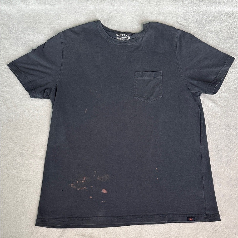 Faherty Thrashed Faded Bleached Grunge‎ Navy Breathable Organic Cotton T-Shirt L